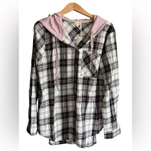 Hem & Thread Plaid Shacket/Shirt with Pink/Lavender Accents
